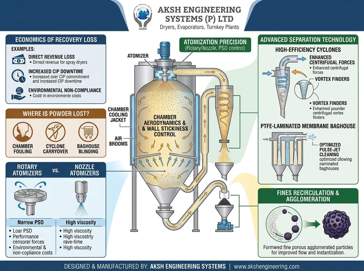 Improving Powder Recovery in Industrial Spray Dryers